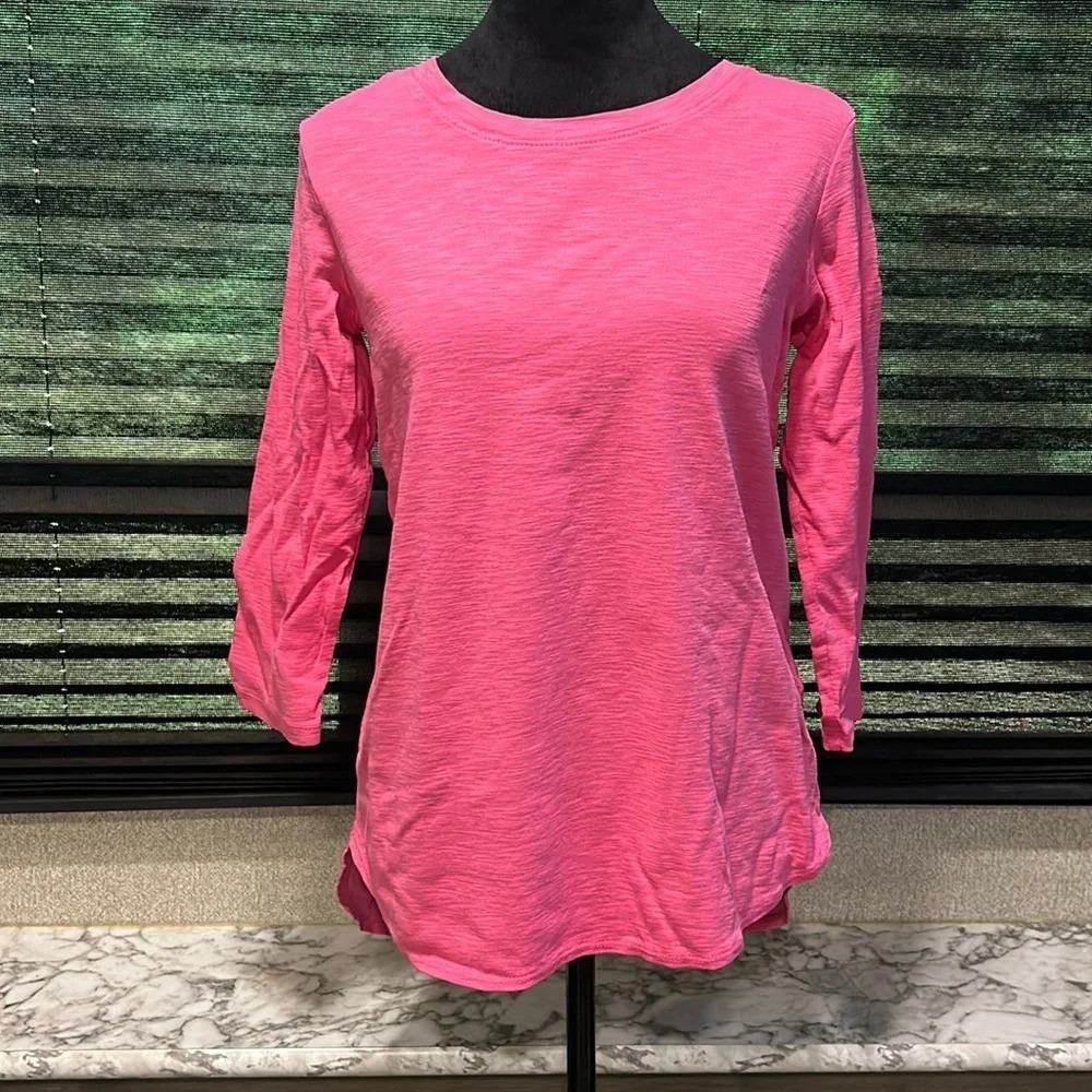 Kirkland Signature Ladies' Pink Cotton Slub 3/4 Crewneck Tee Size‎ Small